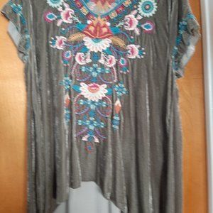 Johnny Was Sage Gray Velvet Tunic, Size XS